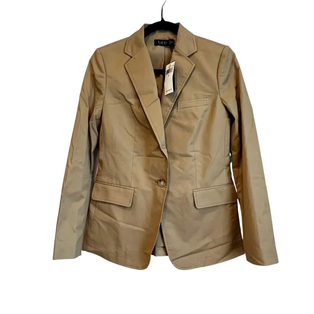 Lauren Ralph Lauren Women's Cotton Twill Blazer Long Sleeve Tan Size 0 NWT